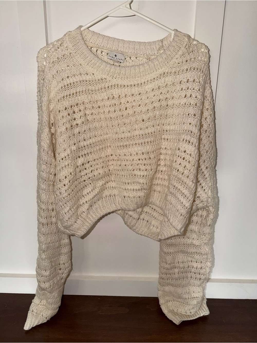 True Craft Cream Open-Knit Crewneck Sweater